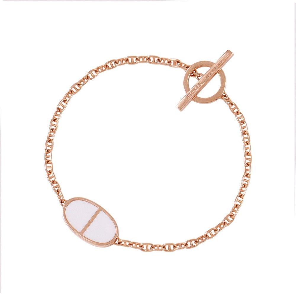 Hermes Bracelet Chaine D'ancre Verso 18K Pink Gold White Ceramic