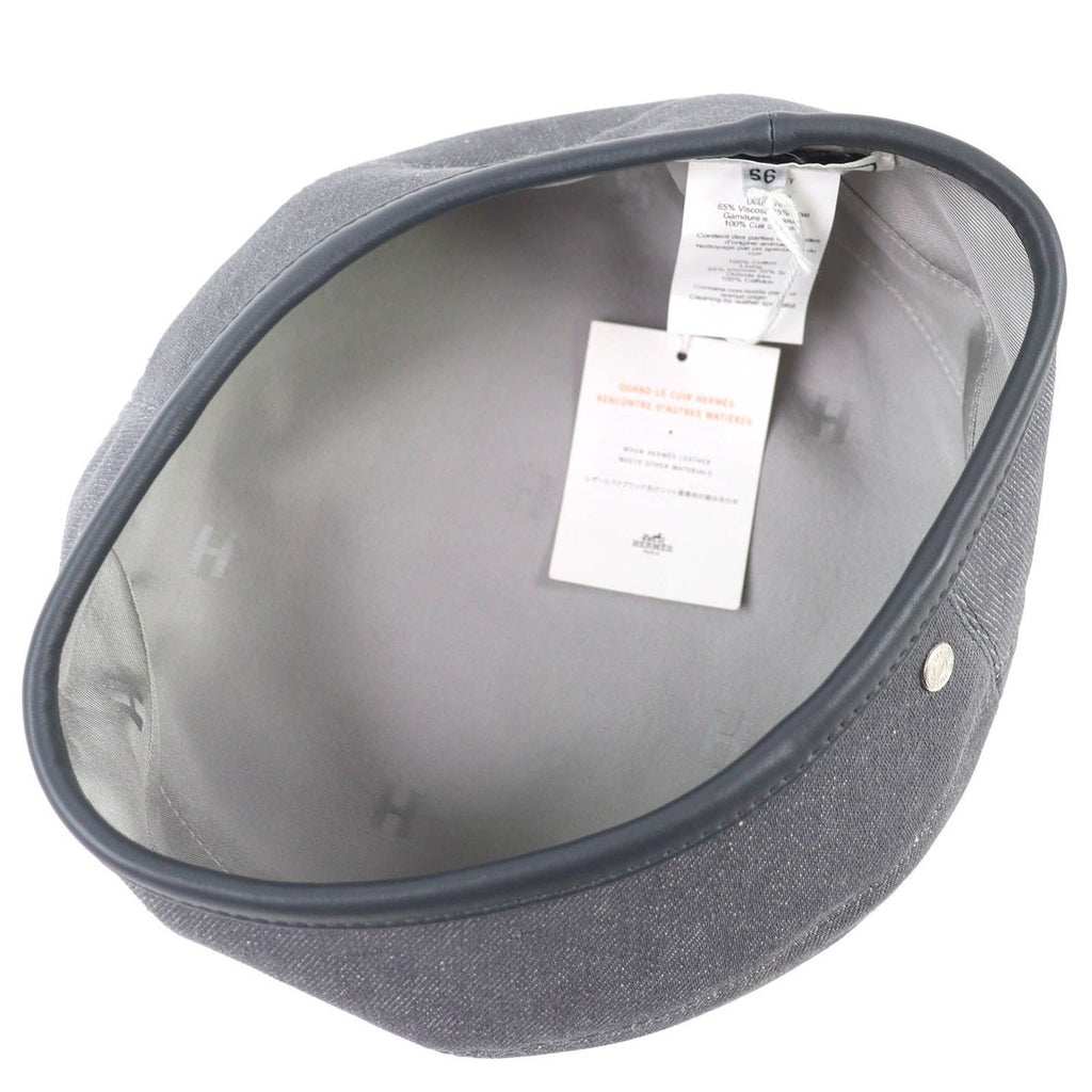 Hermes Saint Honore Cotton Series Button Leather Trimming Beret Hat Gray — view 5