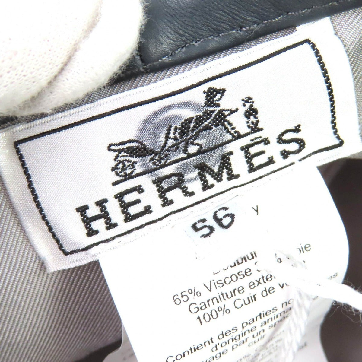 Hermes Saint Honore Cotton Series Button Leather Trimming Beret Hat Gray — view 7