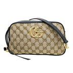 Gucci GG Marmont Shoulder Bag Beige Black Quilted Canvas