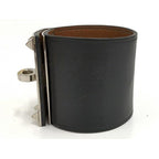 Hermes Bangle Kerry Dog Extreme Leather Plated Black Silver — view 3