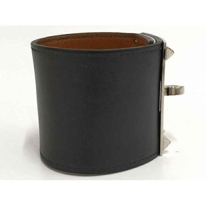 Hermes Bangle Kerry Dog Extreme Leather Plated Black Silver — view 4