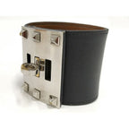 Hermes Bangle Kerry Dog Extreme Leather Plated Black Silver — view 5