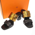 Hermes Gaby Sandals 60 Heel Black Gold 37 1 2