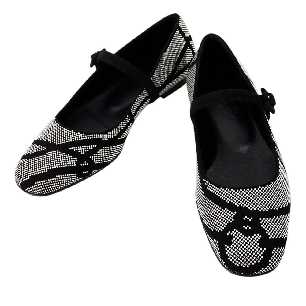 Hermes Ballet Shoes Light Rhinestone Suede 36 Black