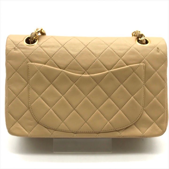 Chanel CC Logo Quilted Double Flap Chain Lambskin Shoulder Bag Beige — view 2