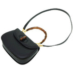 Gucci Bamboo Leather 2-Way Shoulder Hand Bag Black Gold Hardware — view 5