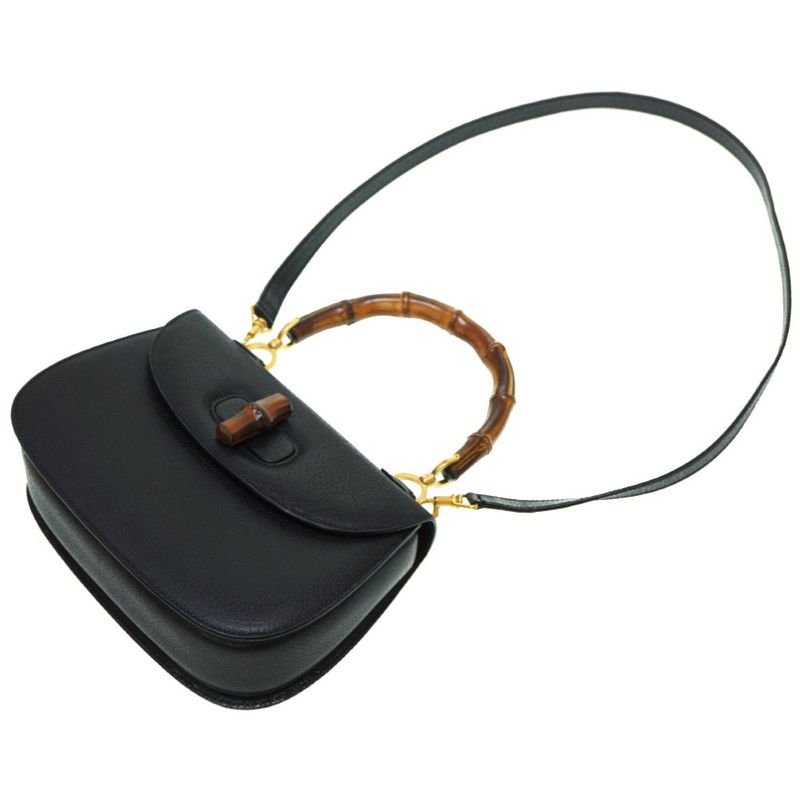 Gucci Bamboo Leather 2-Way Shoulder Hand Bag Black Gold Hardware — view 5