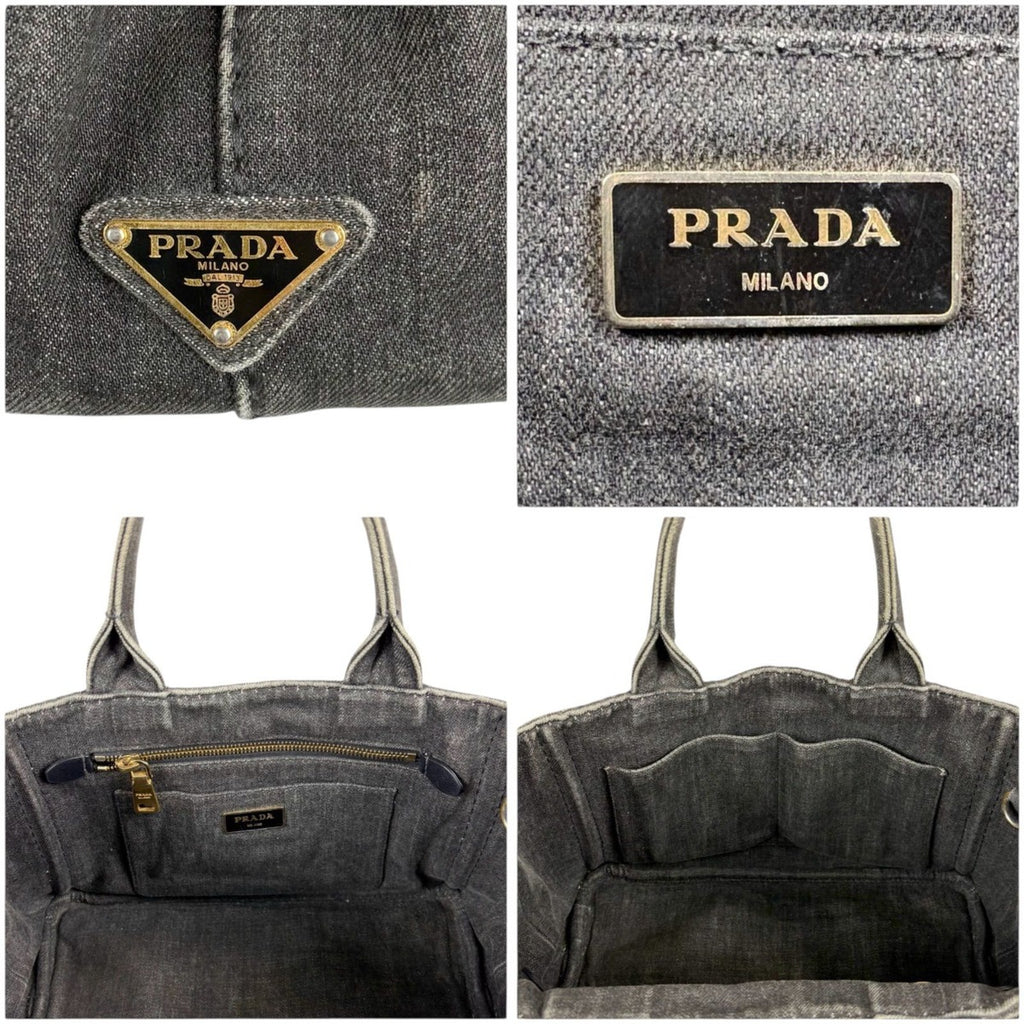 Prada Canapa SS 2-Way Mini Tote Shoulder Bag Denim Canvas Black — view 7