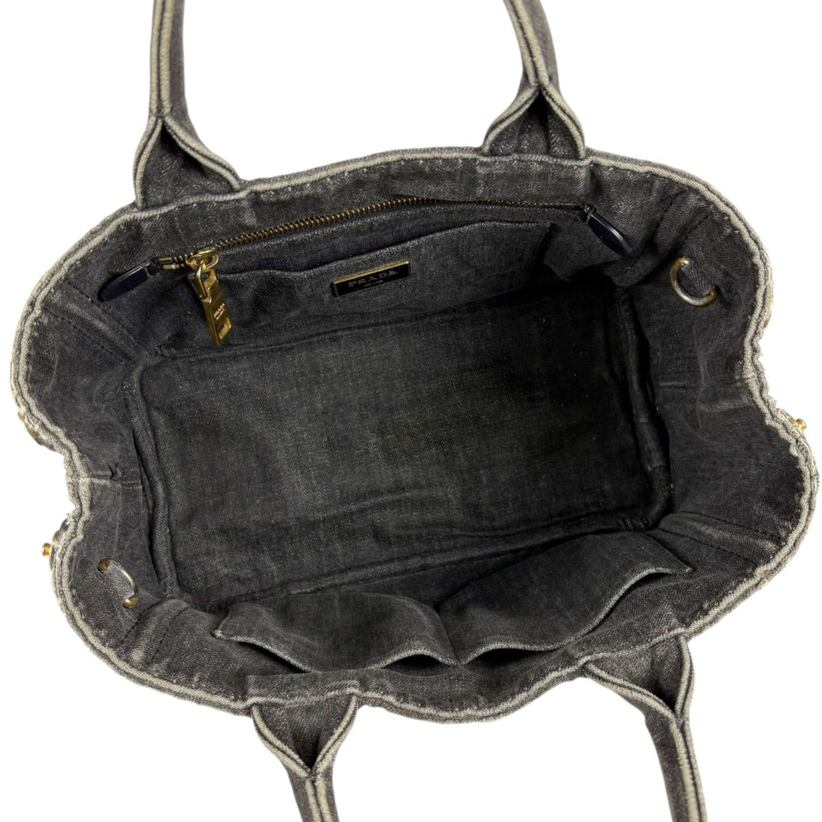 Prada Canapa SS 2-Way Mini Tote Shoulder Bag Denim Canvas Black — view 9