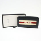 Gucci Zip Around Wallet Black White Leather Canvas