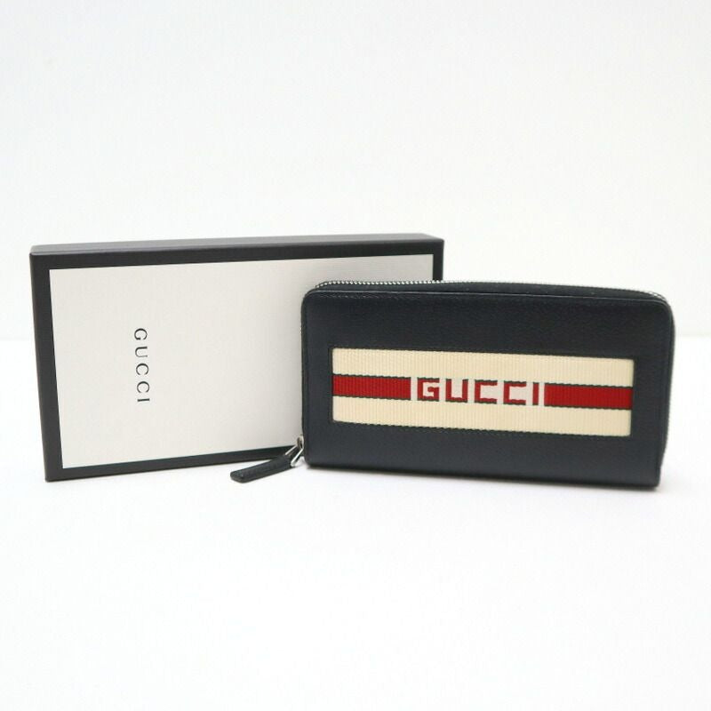 Gucci Zip Around Wallet Black White Leather Canvas