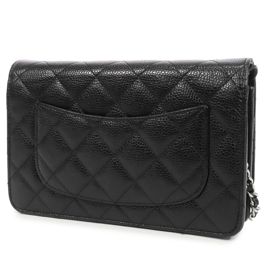 Chanel Chain Black Silver Caviar Leather Quilted Wallet Pochette Shoulder Bag — view 2