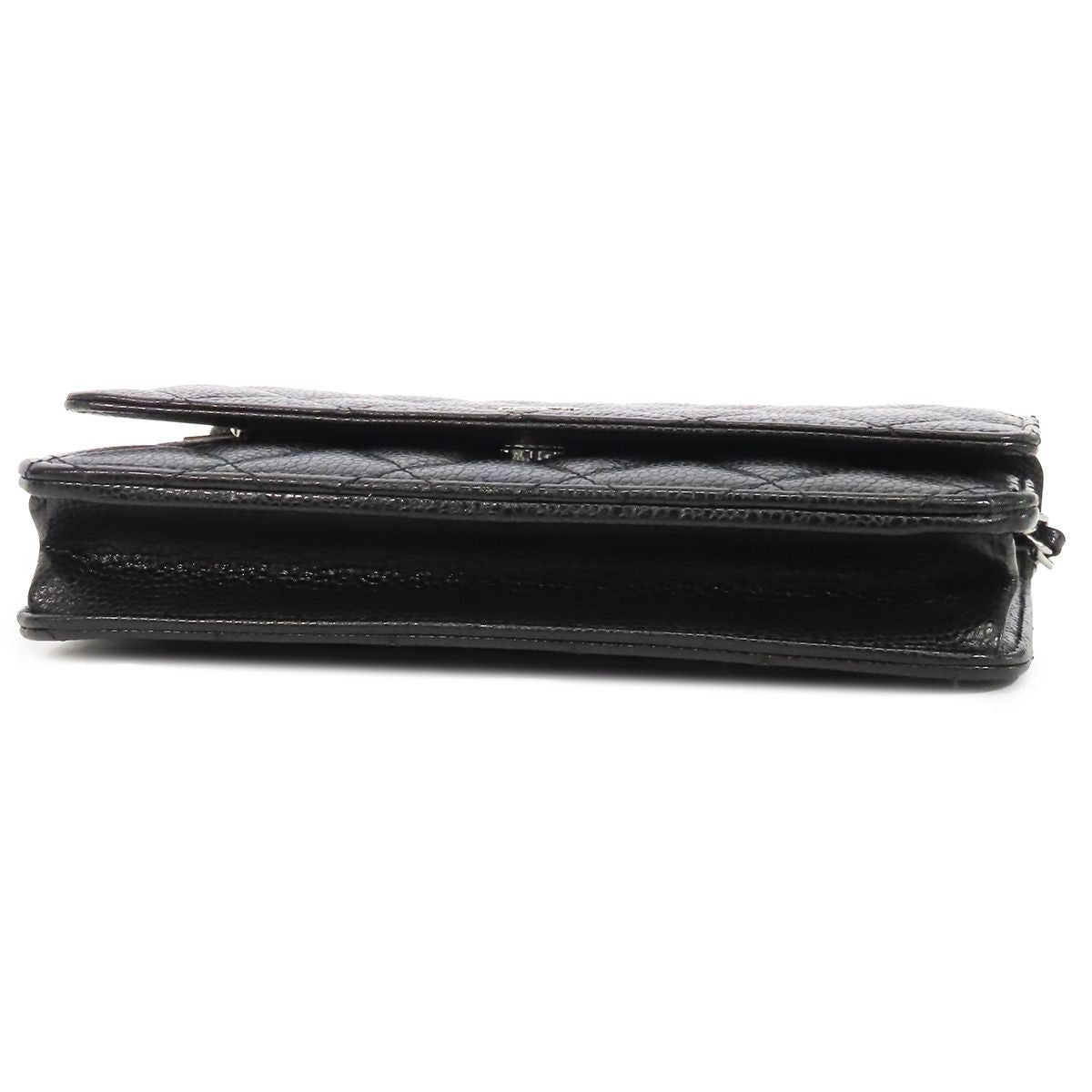 Chanel Chain Black Silver Caviar Leather Quilted Wallet Pochette Shoulder Bag — view 3