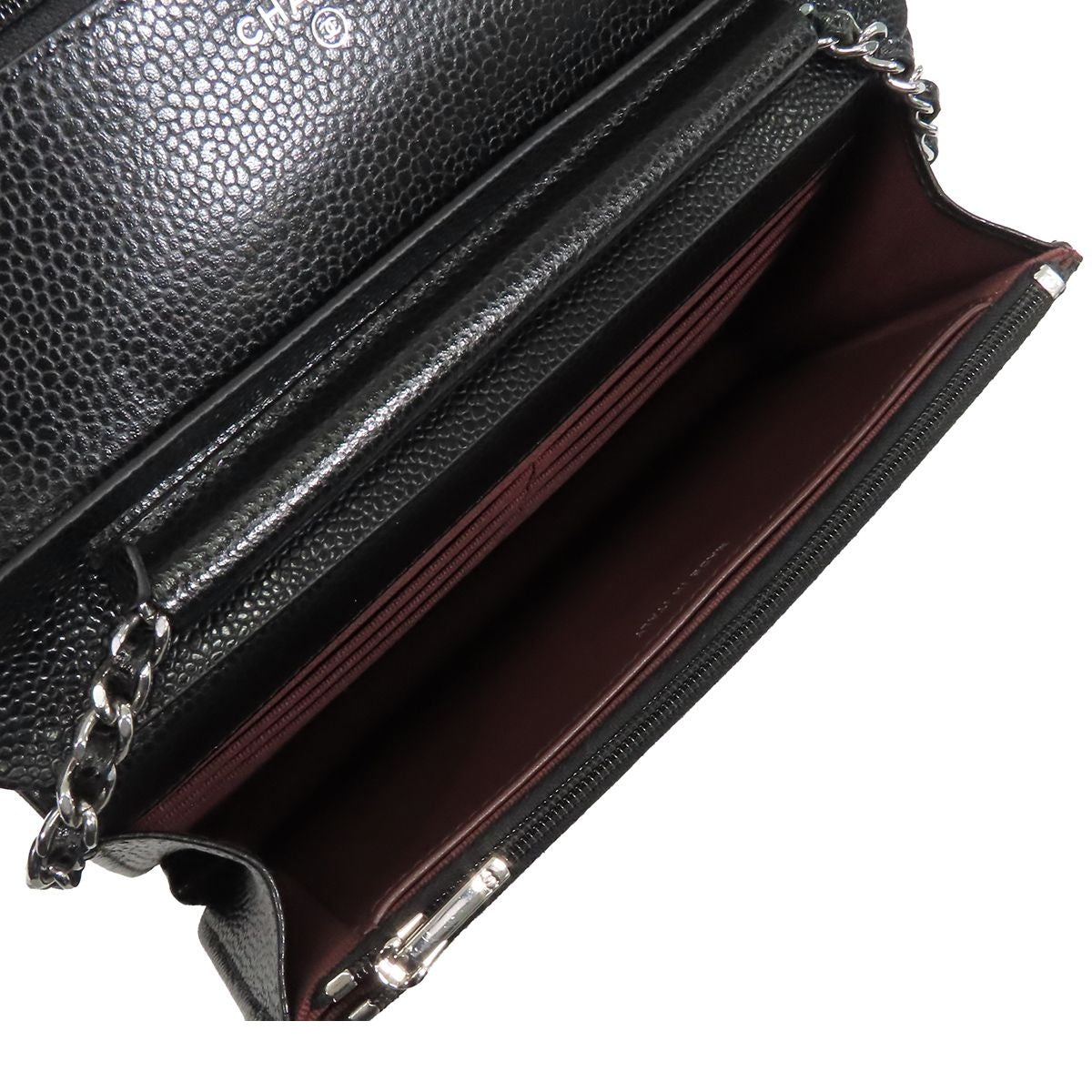 Chanel Chain Black Silver Caviar Leather Quilted Wallet Pochette Shoulder Bag — view 4