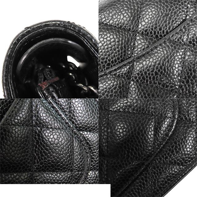 Chanel Chain Black Silver Caviar Leather Quilted Wallet Pochette Shoulder Bag — view 6
