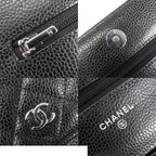 Chanel Chain Black Silver Caviar Leather Quilted Wallet Pochette Shoulder Bag — view 8