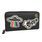 Gucci Round Zipper Long Wallet GG Marmont Ufo Leather Black