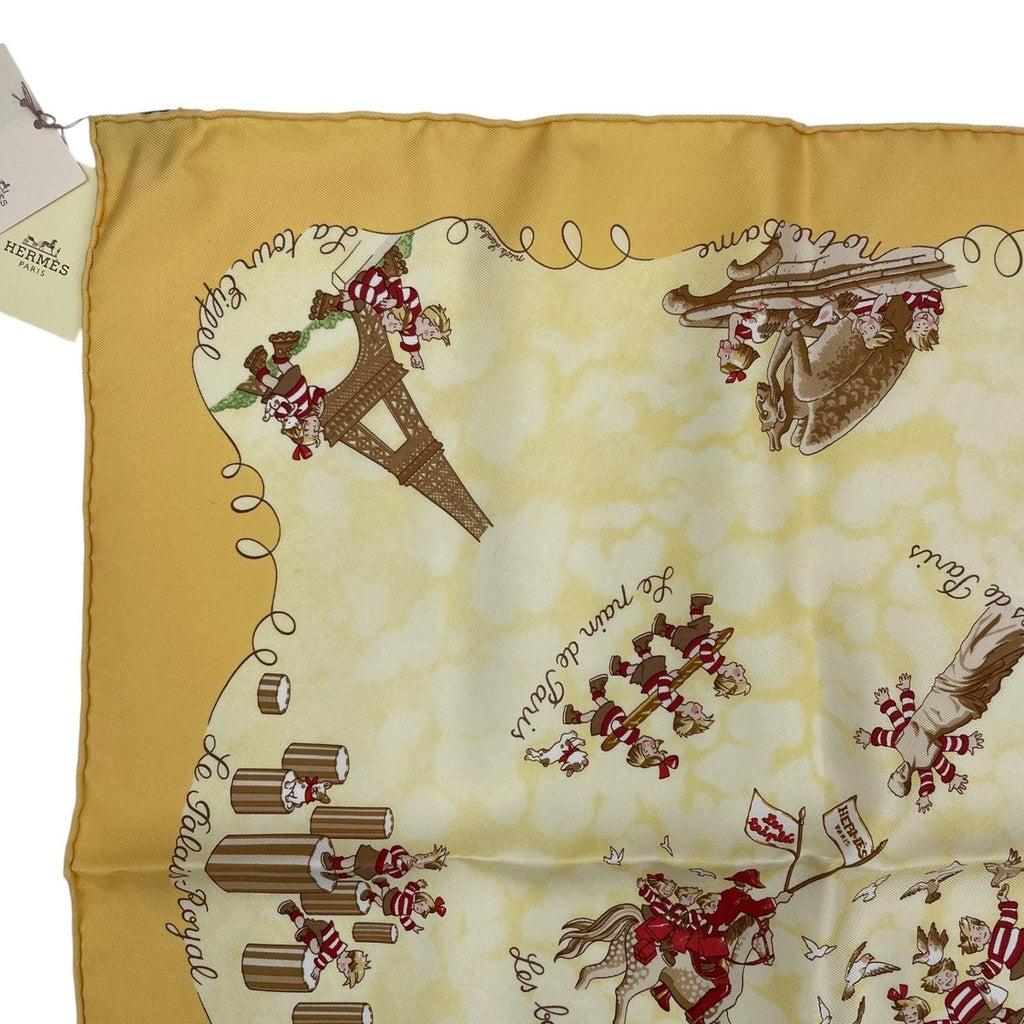 Hermes Scarf les Triples de Paris Mischievous Triplets 100% Silk Yellow — view 3