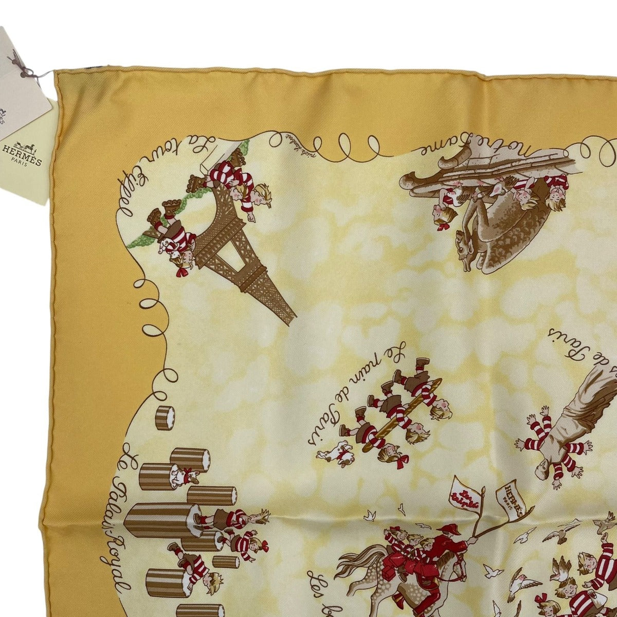 Hermes Scarf les Triples de Paris Mischievous Triplets 100% Silk Yellow — view 3