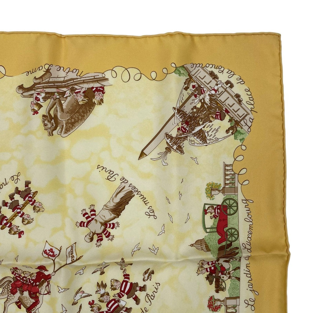 Hermes Scarf les Triples de Paris Mischievous Triplets 100% Silk Yellow — view 4