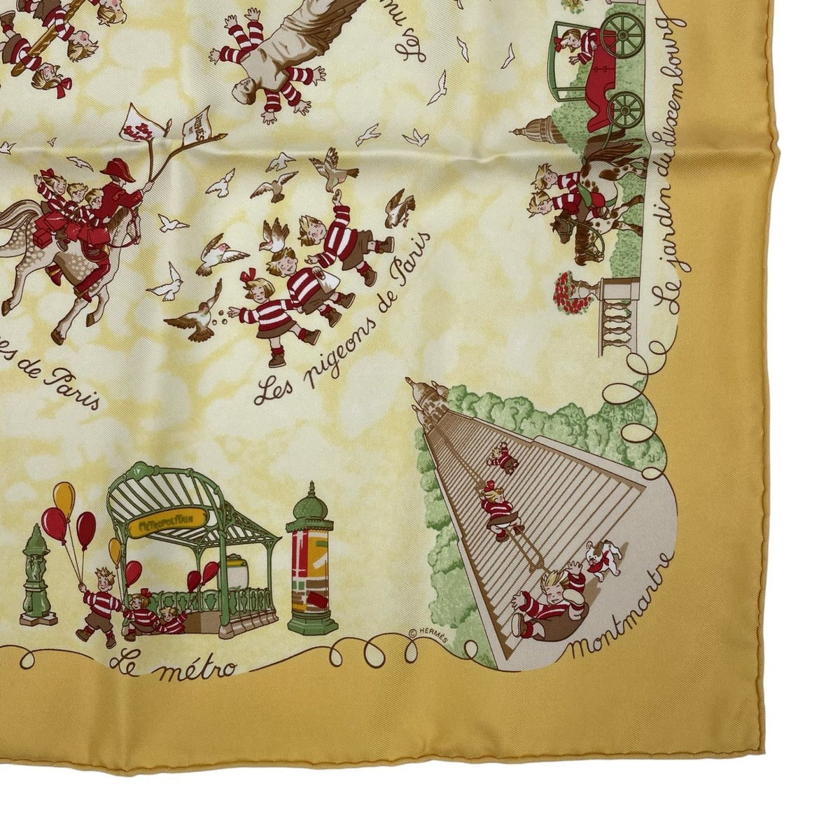 Hermes Scarf les Triples de Paris Mischievous Triplets 100% Silk Yellow — view 6