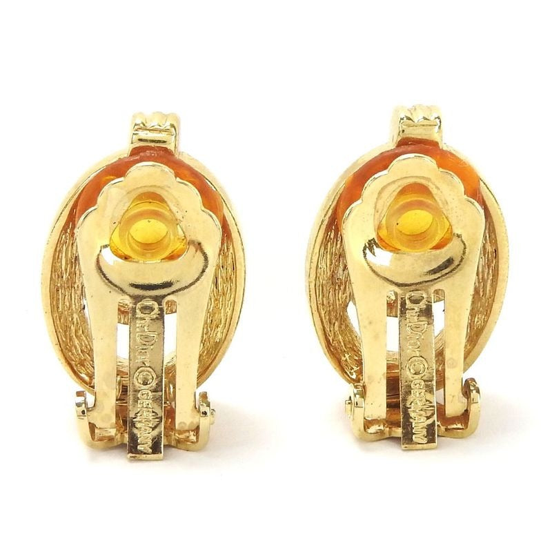 Christian Dior Earrings Gold CD Logo GP Plated Rhinestone Accessories