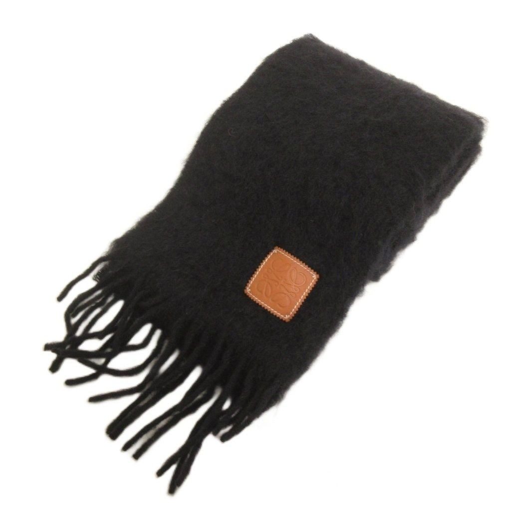 Loewe Scarf Fringe Mohair Wool Anagram Black