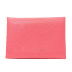 Hermes Calvi Duo Rose Azalea Silver Card Case Epsom