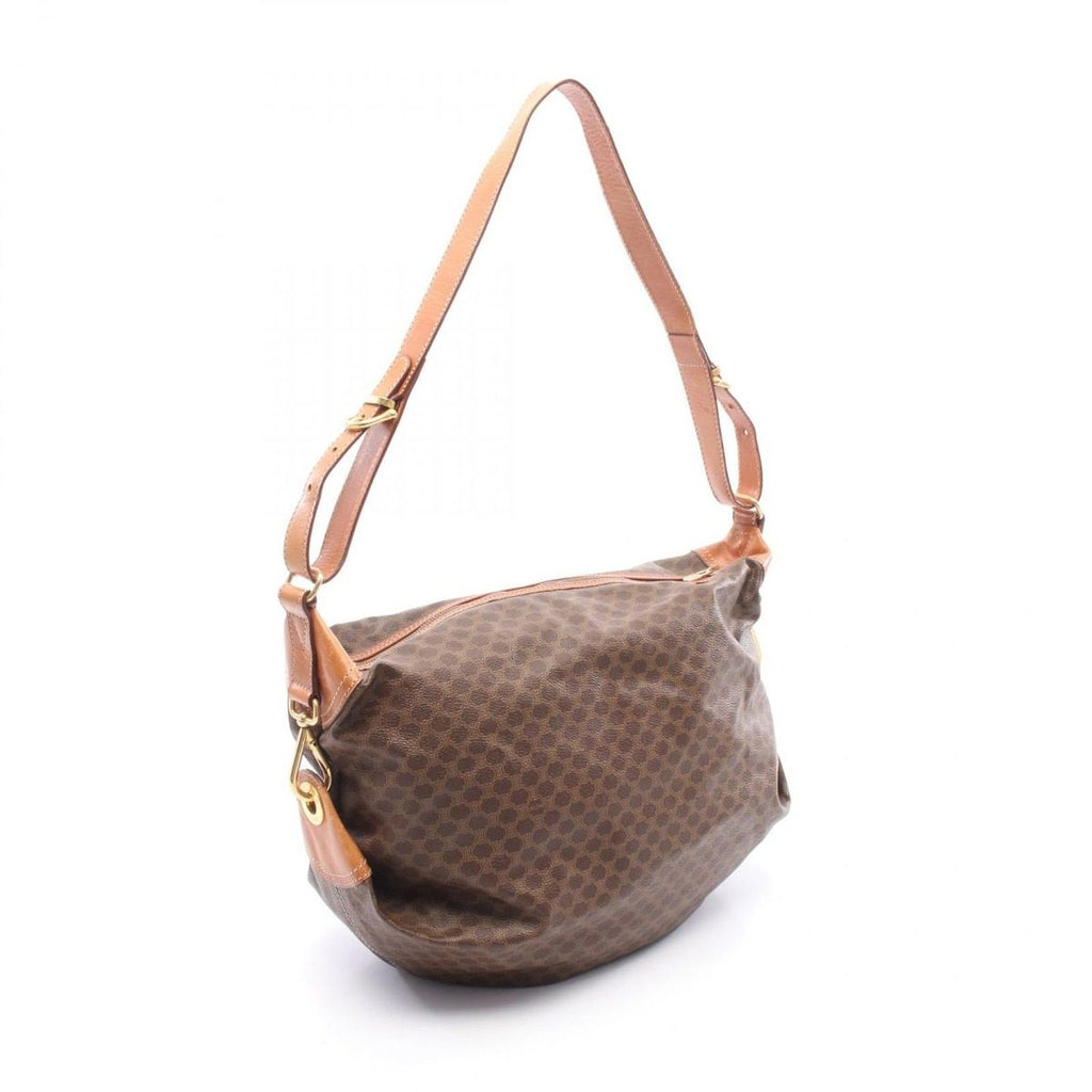 Celine Shoulder Bag Macadam Dark Brown Canvas Leather — view 2