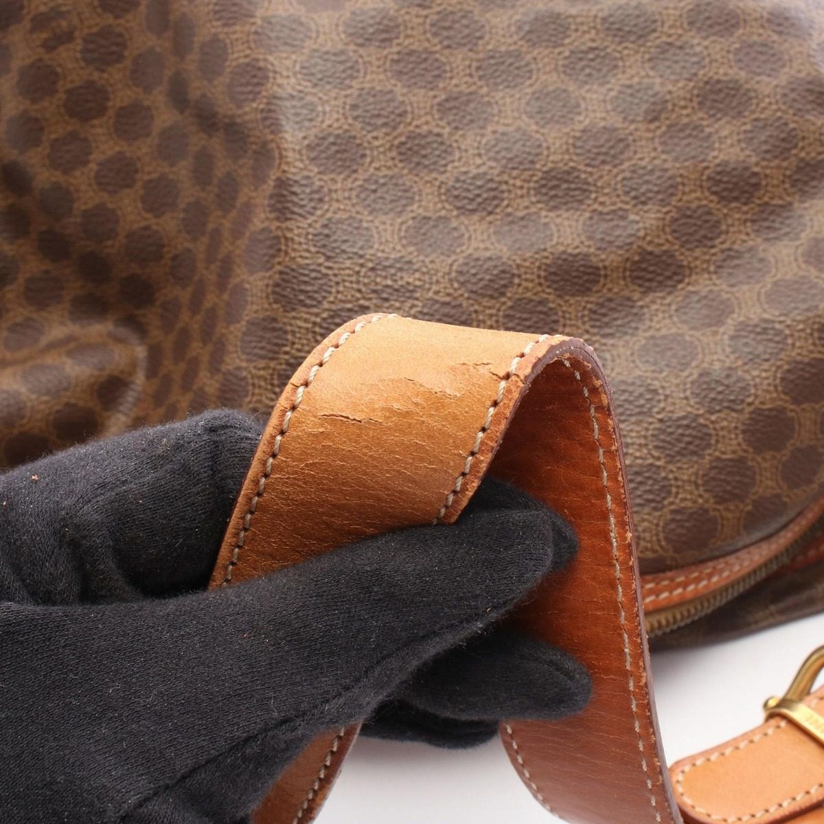 Celine Shoulder Bag Macadam Dark Brown Canvas Leather — view 6