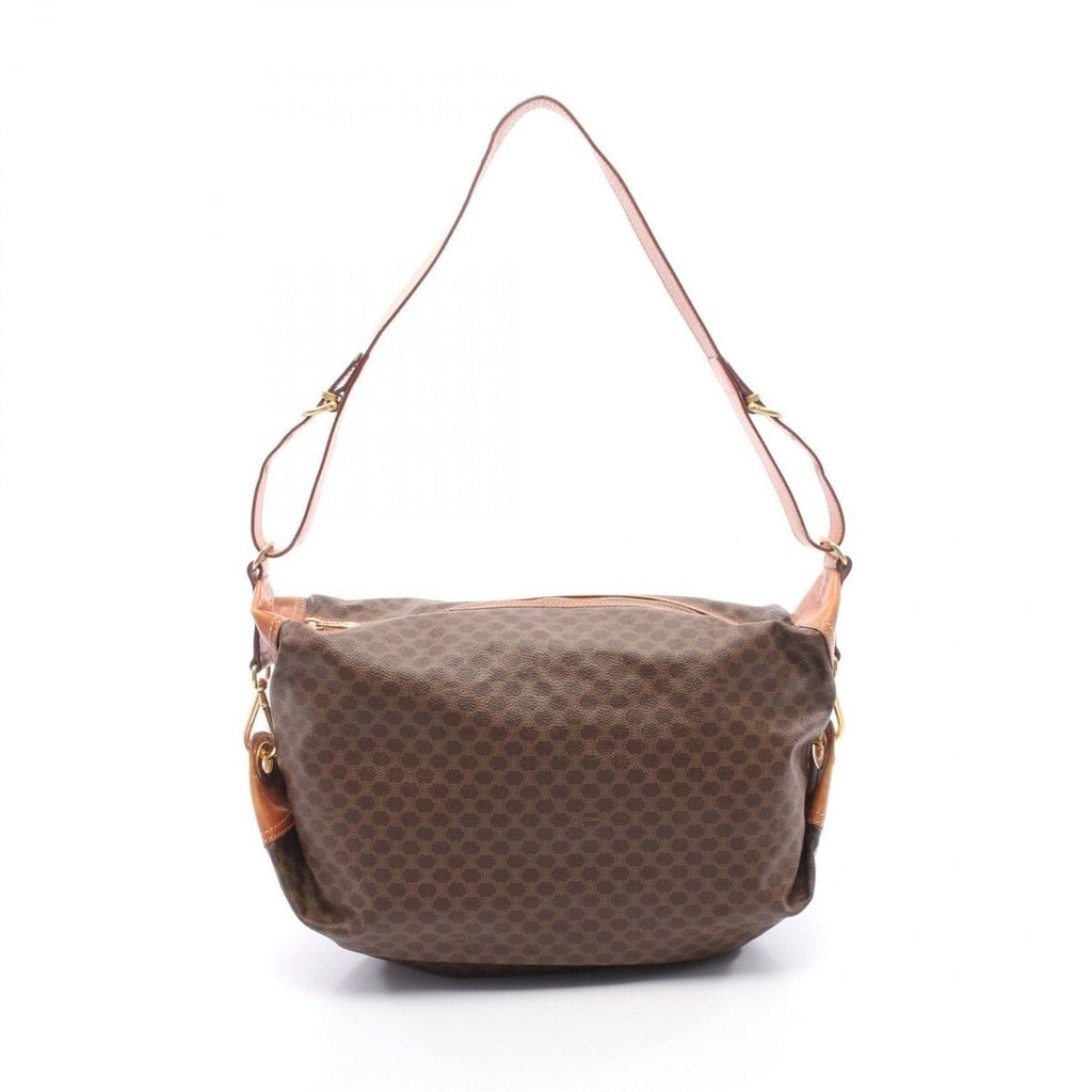 Celine Shoulder Bag Macadam Dark Brown Canvas Leather