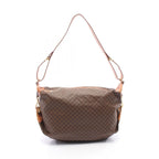 Celine Shoulder Bag Macadam Dark Brown Canvas Leather