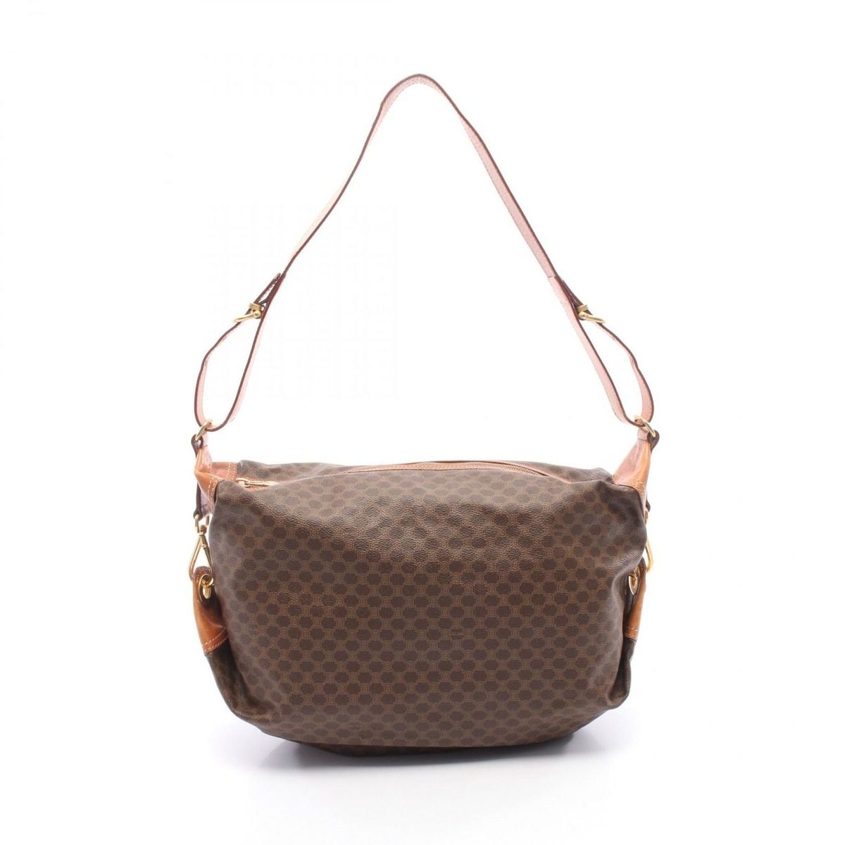 Celine Shoulder Bag Macadam Dark Brown Canvas Leather