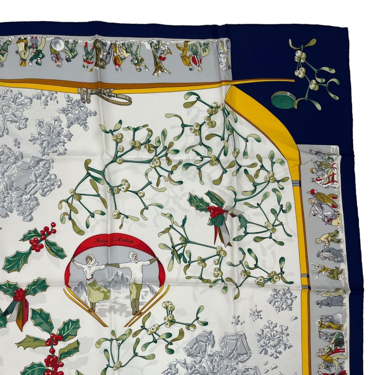Hermes Scarf Silk Carre 90 Neige D'antan Last Year's Snow Navy — view 3