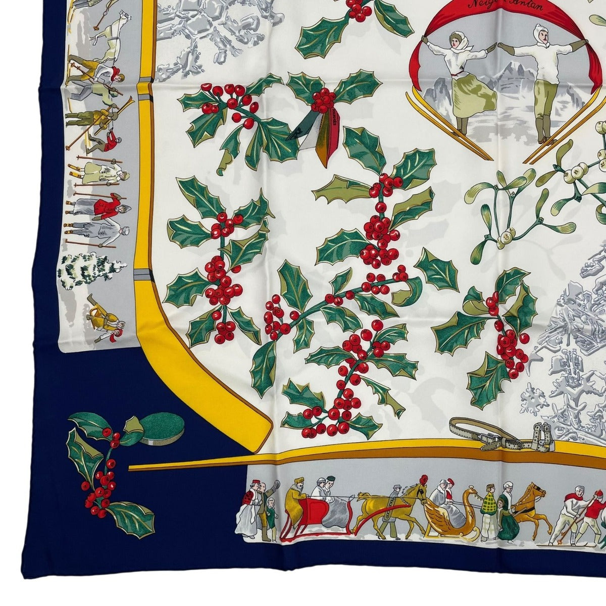 Hermes Scarf Silk Carre 90 Neige D'antan Last Year's Snow Navy — view 4