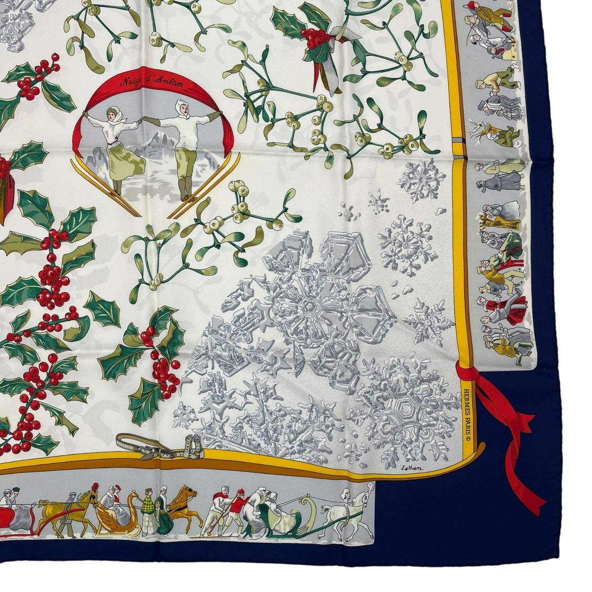 Hermes Scarf Silk Carre 90 Neige D'antan Last Year's Snow Navy — view 5