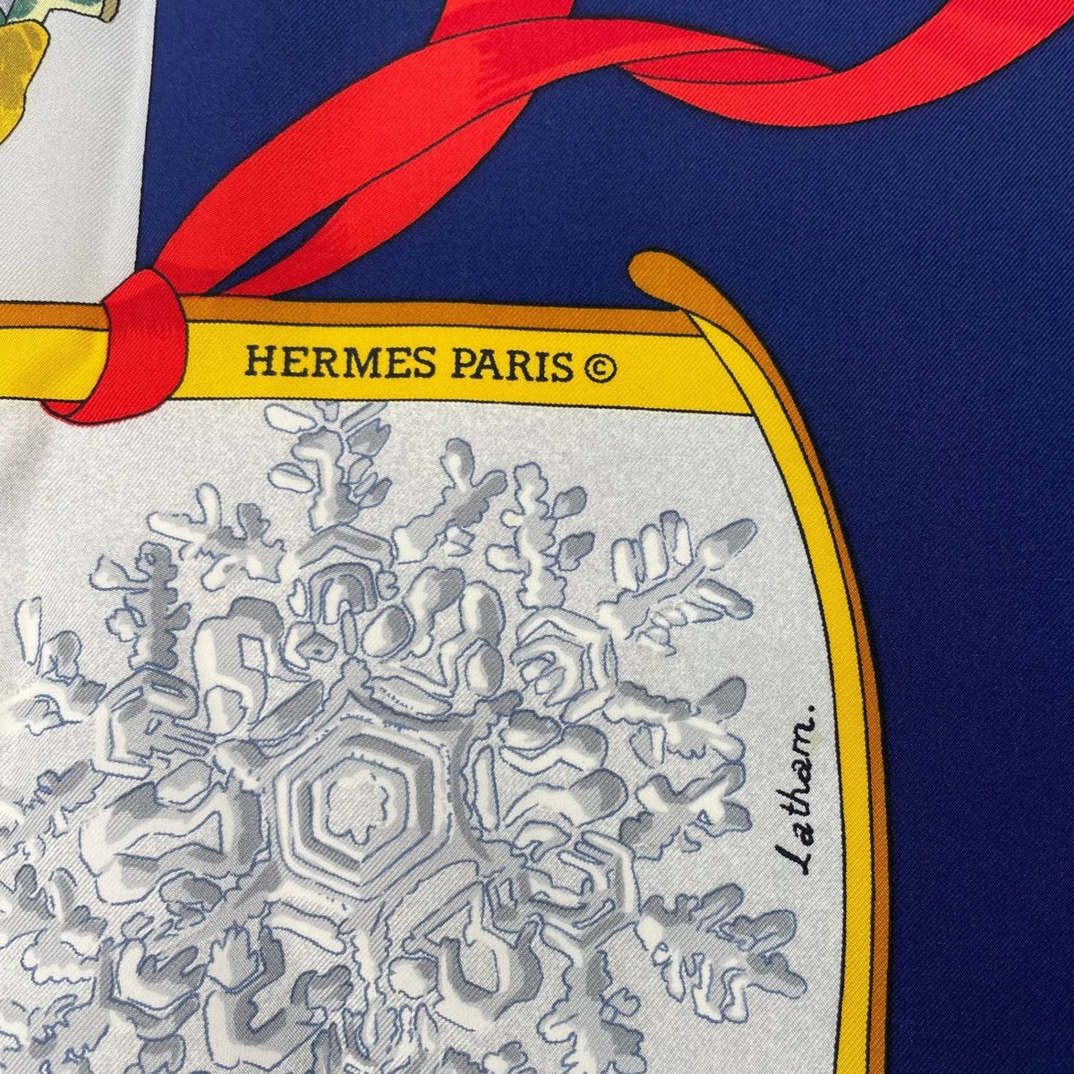 Hermes Scarf Silk Carre 90 Neige D'antan Last Year's Snow Navy — view 7