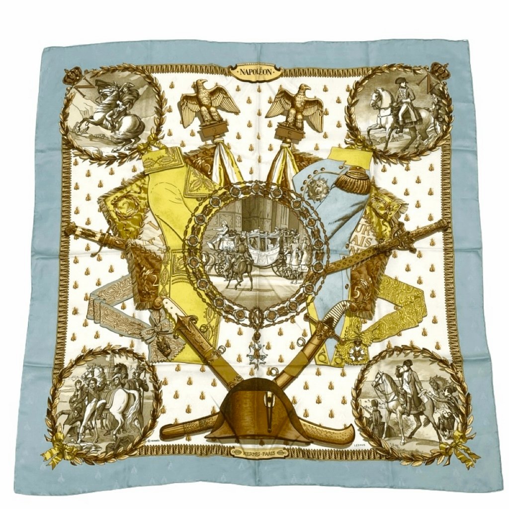Hermes Carre 90 Napoleon Blue Multicolor Silk 100% Scarf