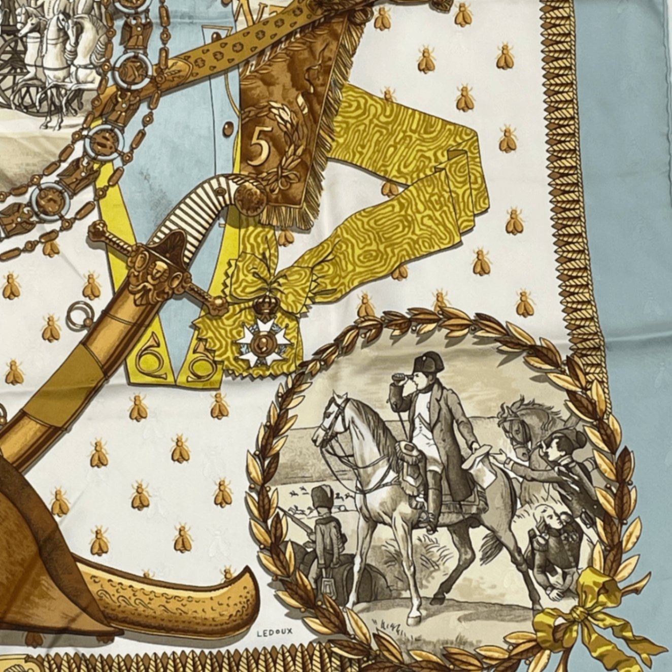 Hermes Carre 90 Napoleon Blue Multicolor Silk 100% Scarf