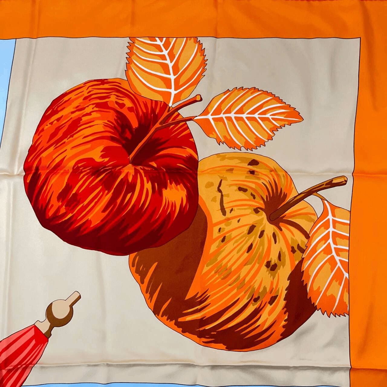 Hermes Carre 90 Des Plages The Charm Of The Normandy Coast Orange Silk 100%