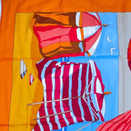 Hermes Carre 90 Des Plages The Charm Of The Normandy Coast Orange Silk 100%