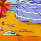 Hermes Carre 90 Des Plages The Charm Of The Normandy Coast Orange Silk 100%