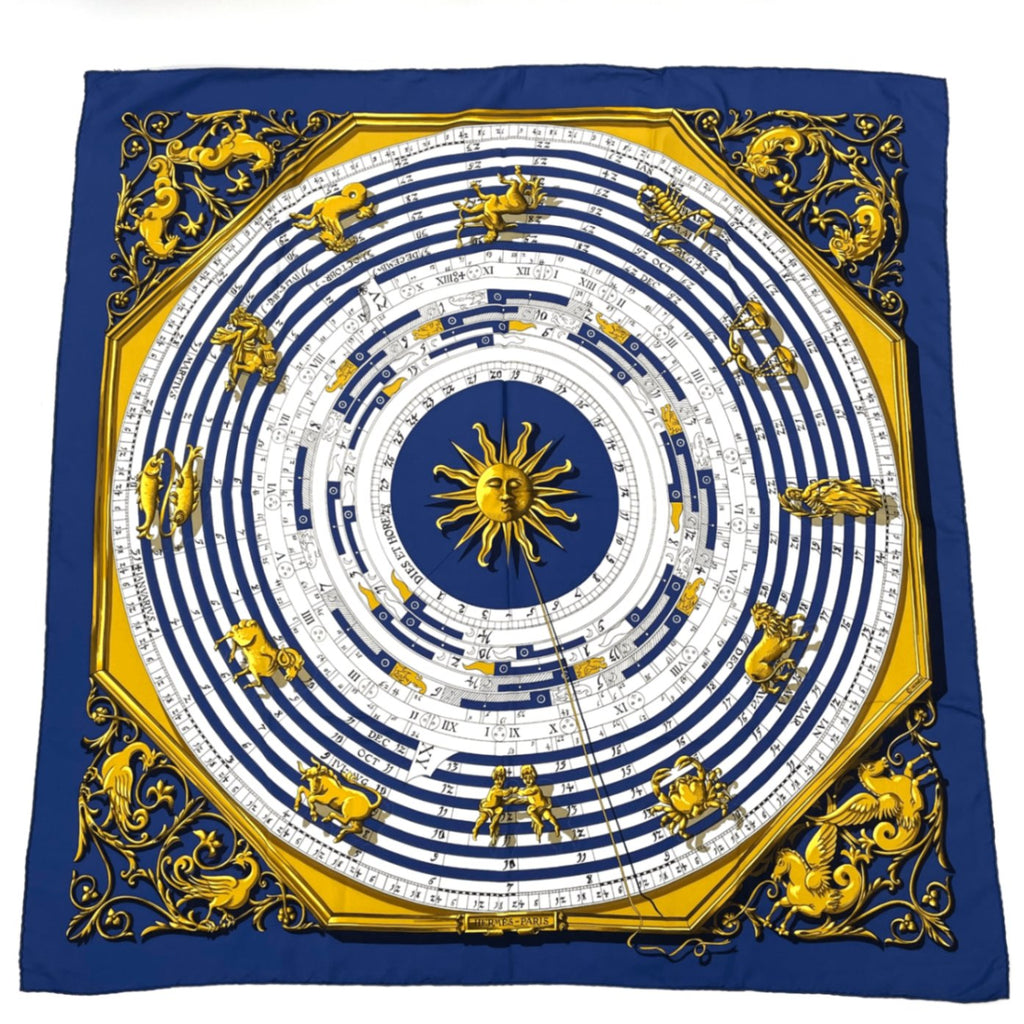 Hermes Carre 90 Dies Et Hore Astrology Silk Scarf Navy