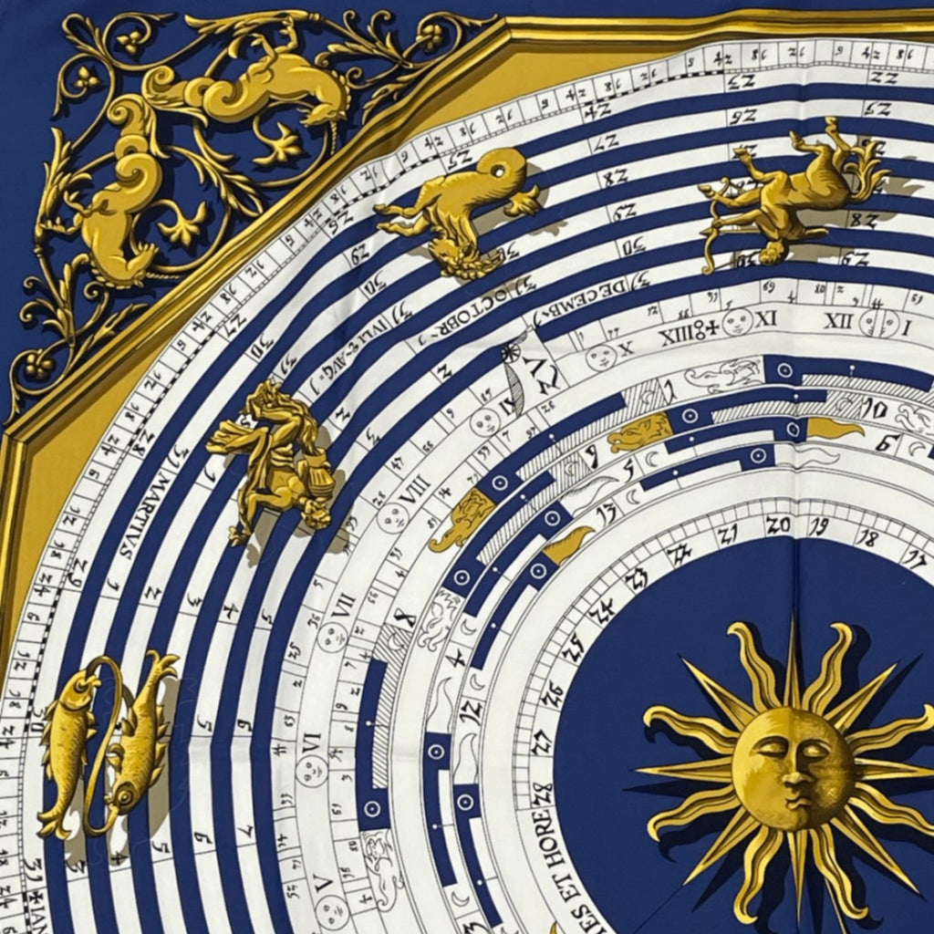 Hermes Carre 90 Dies Et Hore Astrology Silk Scarf Navy