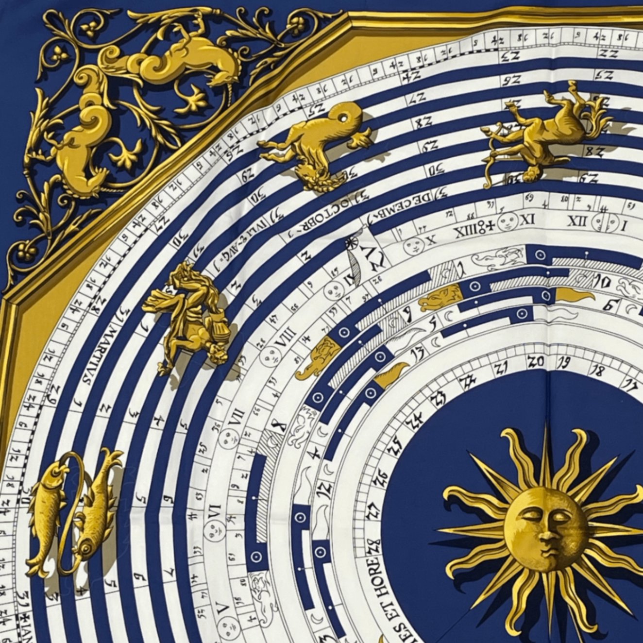 Hermes Carre 90 Dies Et Hore Astrology Silk Scarf Navy