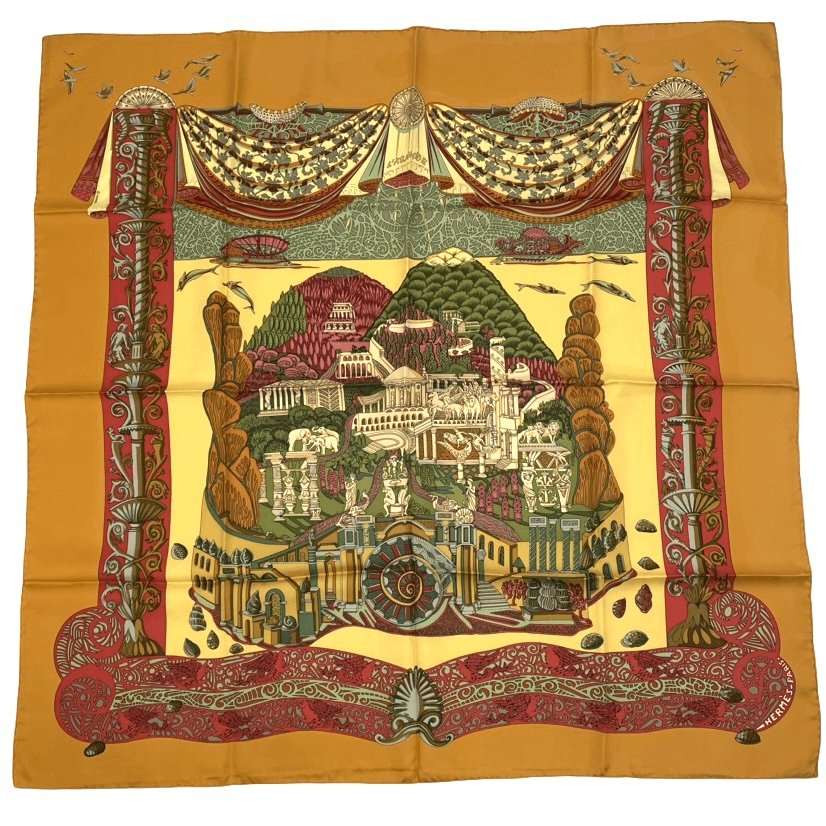 Hermes Carre 90 L Atlantide Atlantis Silk Scarf Orange