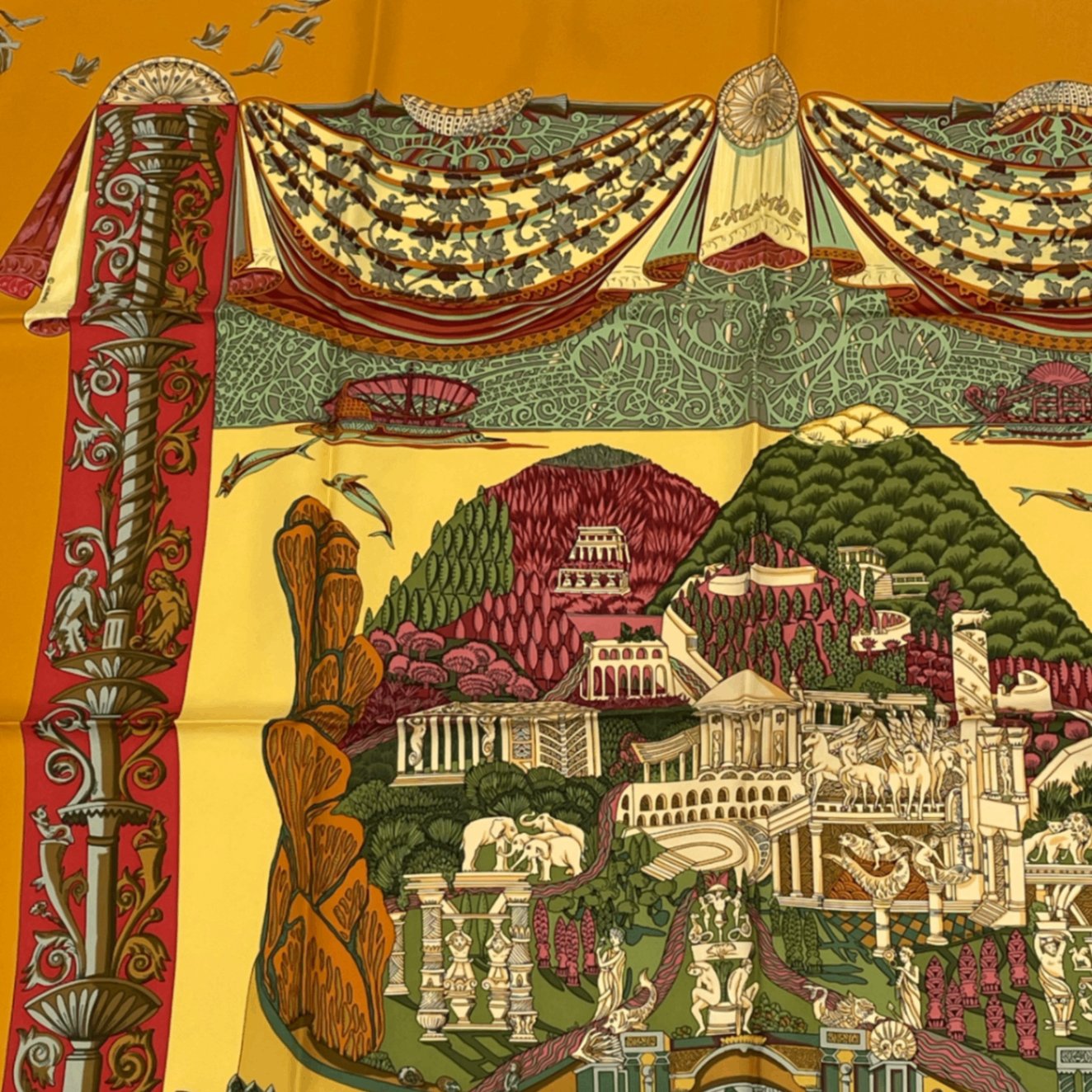 Hermes Carre 90 L Atlantide Atlantis Silk Scarf Orange