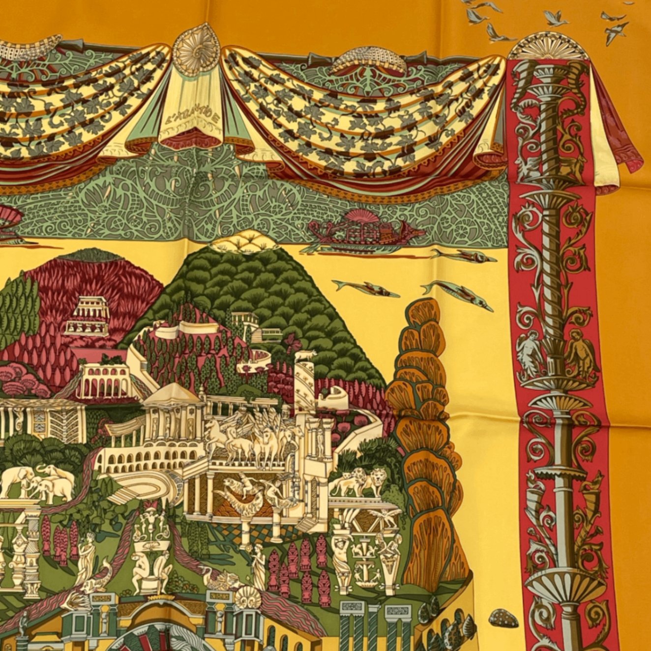 Hermes Carre 90 L Atlantide Atlantis Silk Scarf Orange