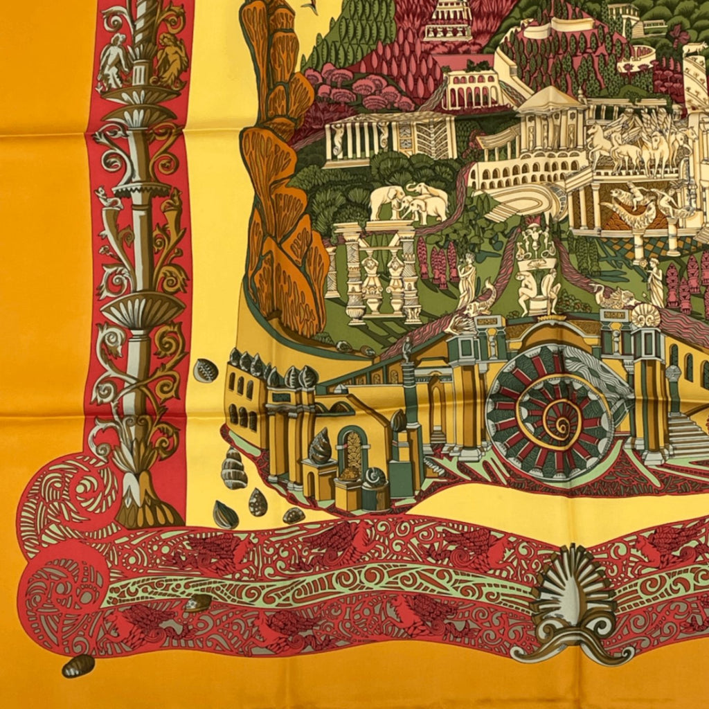 Hermes Carre 90 L Atlantide Atlantis Silk Scarf Orange